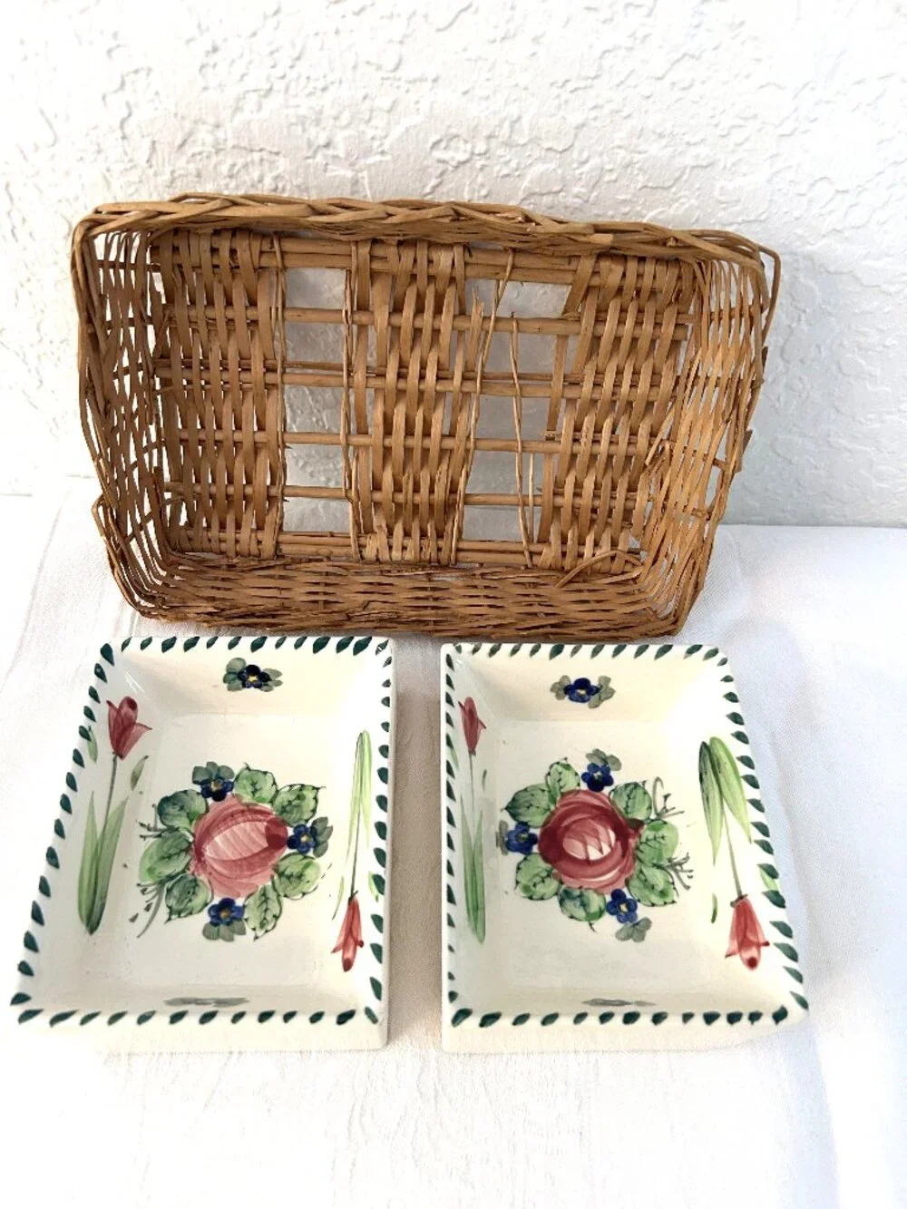 Vintage Oftriart Porcelain Floral Bowls W/Basket, 3 Pcs